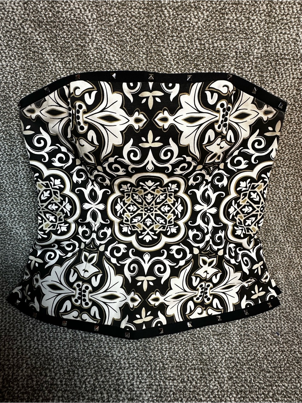 White House Black Market Strapless Black & White Patterned Bustier Top